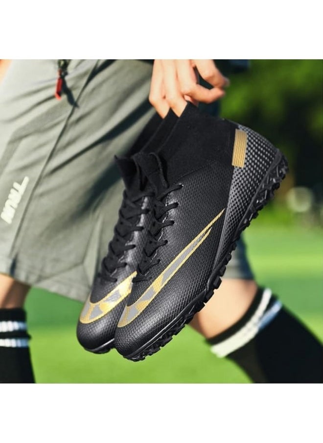 GGEROU Men's Football Shoes,Boy's Soccer Cleats,Athletic Soccer Training Shoes,High-Top Breathable Athletic Football Boots,Indoor Outdoor Cleats Black  - Image 4