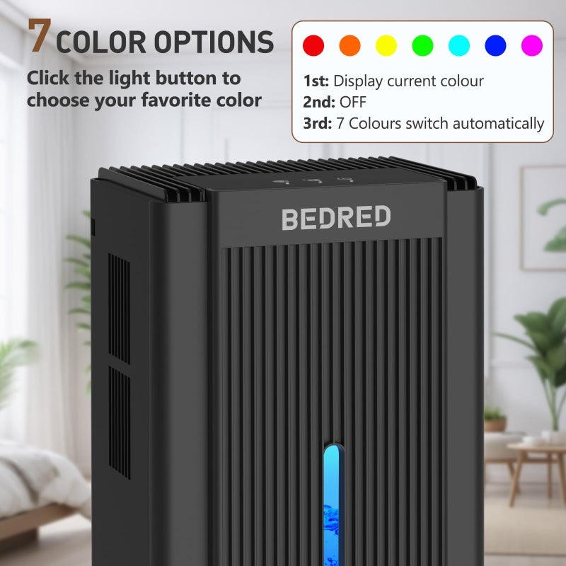BEDRED Dehumidifier, 95OZ Dehumidifier for Home 1000 Sq.Ft - Quiet with Auto Shut Off & Relaxing 7 Color Ambient Light,Ideal for Livingroom, Bedroom, Basement(Black) - Image 5