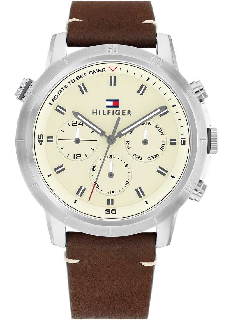 TOMMY HILFIGER ساعة يد جلدية دائرية الشكل بعقارب للرجال 1792102 - 46 ملم  - Image 1