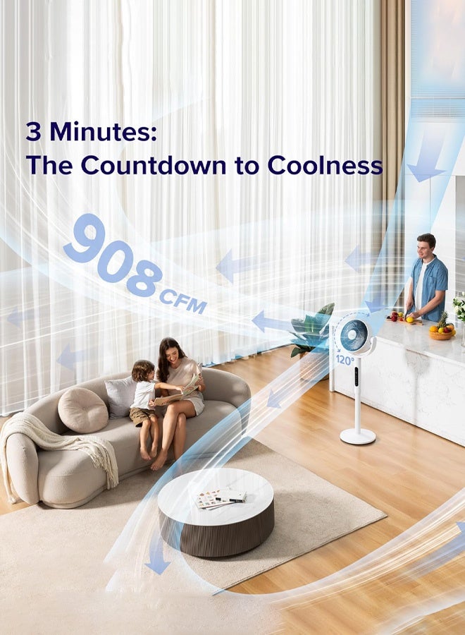 مروحة تبريد | مروحة عمودية بريموت - مروحة عمودية أتوماتيكية 120° بسرعة 45 ديسيبل هادئة | نسمة طبيعية صحية مع مؤقت توقيت و3 سرعات قابلة للتعديل للمنزل/غرفة النوم/السكن/المكتب - Image 4
