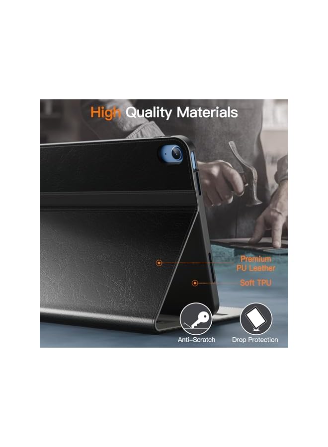 جي تيك حافظة لجهاز Ipad 10 10.9 بوصة 2022 موديل الجيل العاشر من جلد البولي يوريثان، غطاء حماية للكمبيوتر اللوحي مع حامل قلم رصاص وجيب متعدد الزوايا للعرض باللون الأسود - Image 3