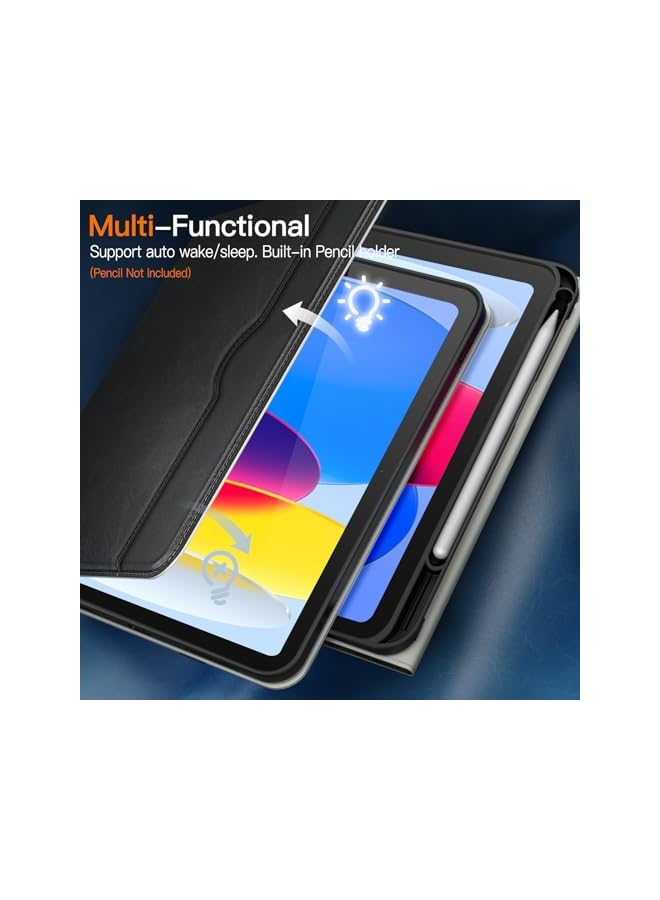 جي تيك حافظة لجهاز Ipad 10 10.9 بوصة 2022 موديل الجيل العاشر من جلد البولي يوريثان، غطاء حماية للكمبيوتر اللوحي مع حامل قلم رصاص وجيب متعدد الزوايا للعرض باللون الأسود - Image 5