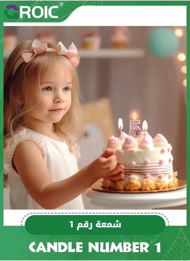 GROIC - Number Birthday Candle, 3D Bow Designed Glitter Pink Number Candles for Kids ​Birthday Party Pink Theme Decorations, Candle Number for Wedding Anniversary Party Supplies (Number 1) - Image 1