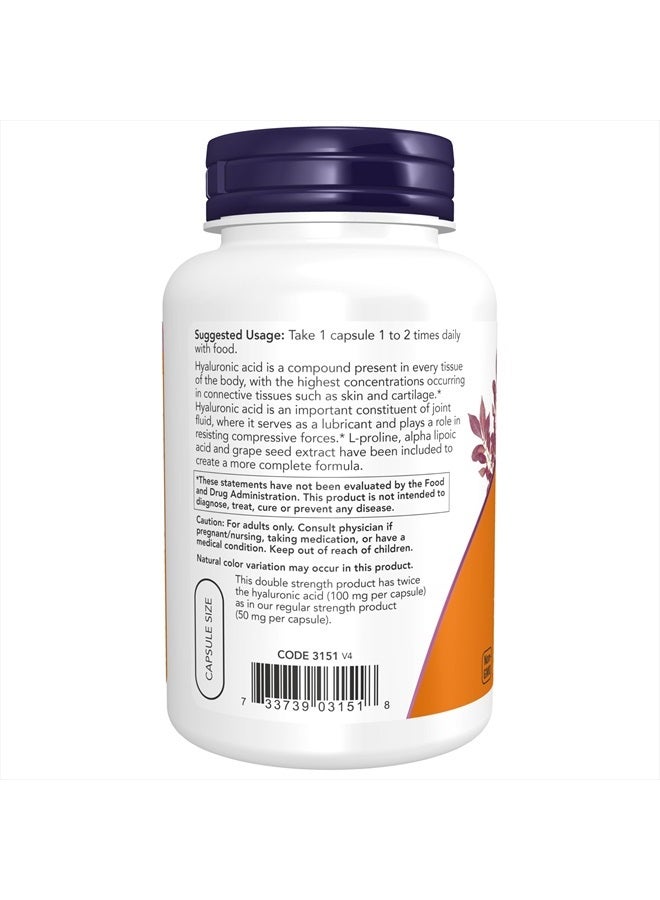 now Supplements, Hyaluronic Acid 100 mg, Double Strength with L-Proline, Alpha Lipoic Acid and Grape Seed Extract, 120 Veg Capsules - Image 3