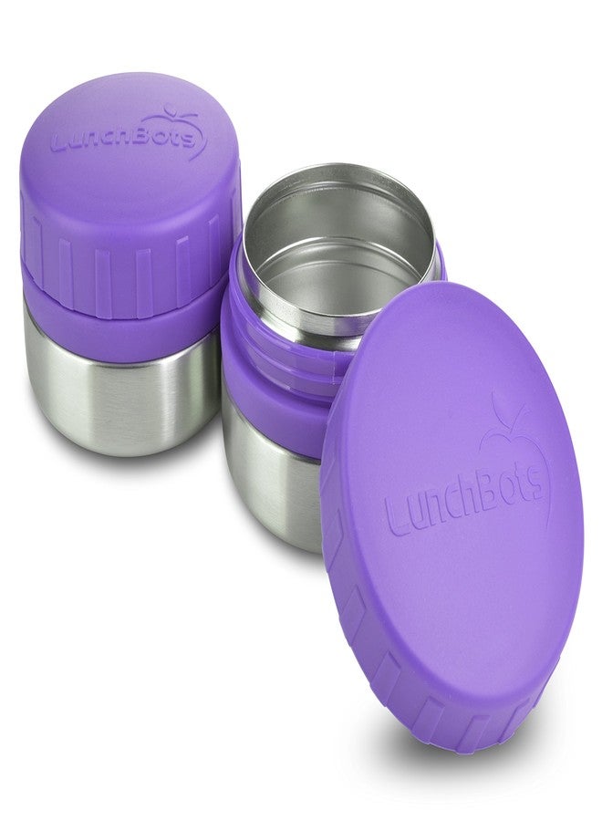 LunchBots Rounds Leak Proof 4 oz. Stainless Snack Container Jar, Set of 2, Purple Lids - Image 1
