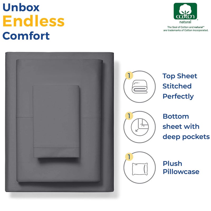 THREAD SPREAD انتشار الخيط مخطط مصري أوراق القطن التوأم XL الحجم - 600 Thread Count 3 PC Damask Twin XL Sheets جيوب عميقة Sateen Comele - Image 4