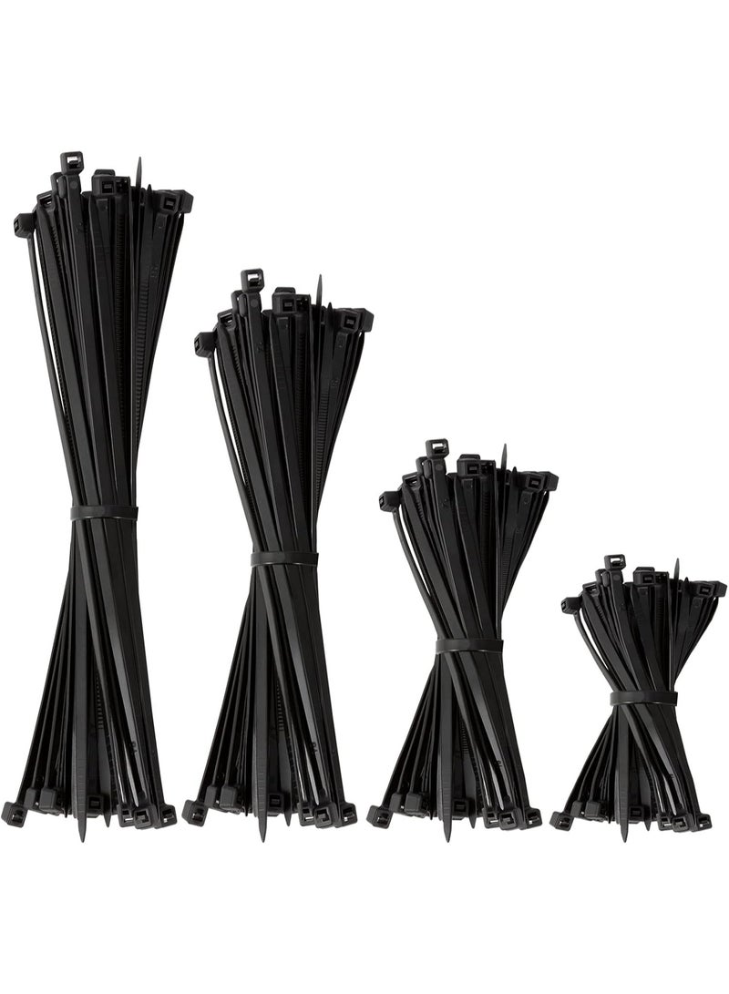 SUNSAR Cable Ties Black - 120 Pack 3.6mm Zip Ties, Tie Wraps for Home, Office, Garden, Assorted in Sizes 100mm, 150mm, 200mm, 300mm (30pcs/Size) - Image 1