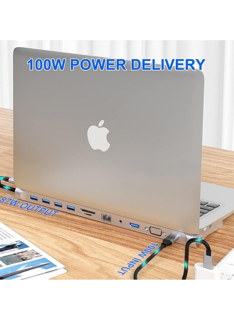 TIGER 11-in-1 USB C Docking Station with 4K HDMI, VGA, SD/TF Reader, 4 USB 3.0 Ports, RJ45 Ethernet – Multiport Adapter for MacBook, Mac Pro, iMac & Laptops – Expand Connectivity & Boost Productivity  - Image 3