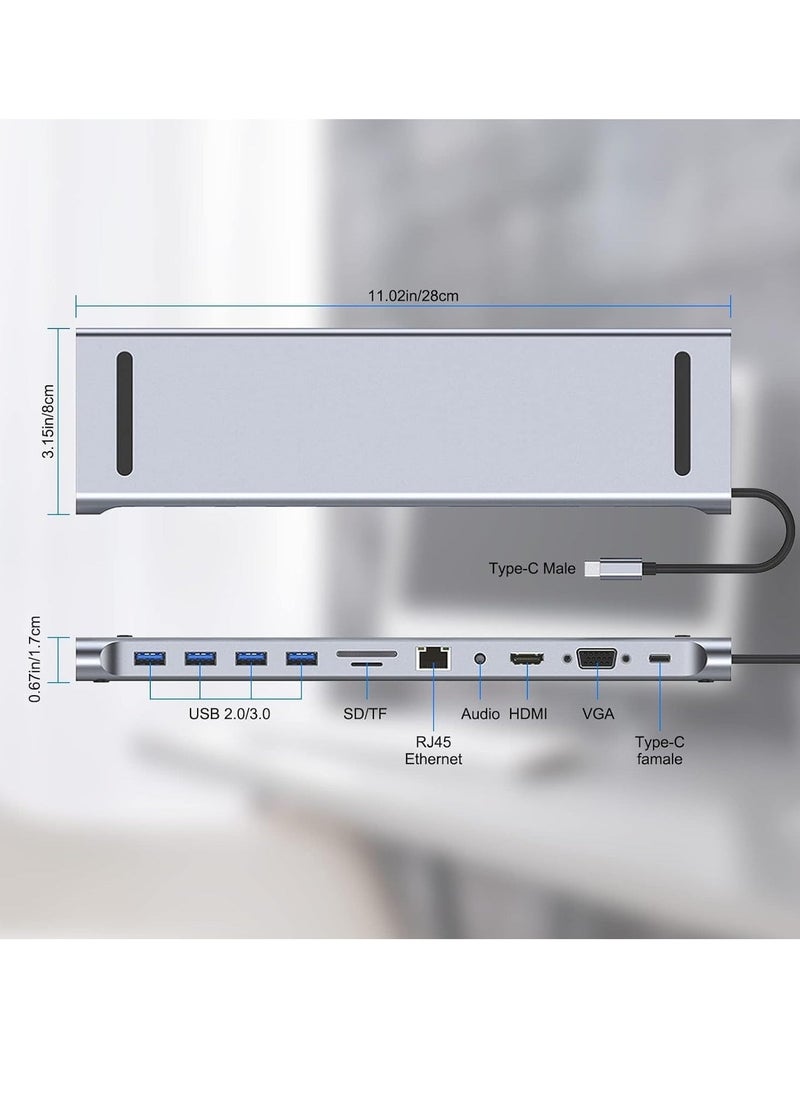 TIGER 11-in-1 USB C Docking Station with 4K HDMI, VGA, SD/TF Reader, 4 USB 3.0 Ports, RJ45 Ethernet – Multiport Adapter for MacBook, Mac Pro, iMac & Laptops – Expand Connectivity & Boost Productivity  - Image 4