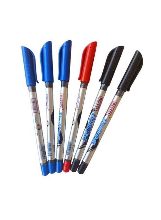 Roto Original Half Dozen Liquid Ballpoint Pens - 3 Blue 2 Black 1 Red - 0.7 mm