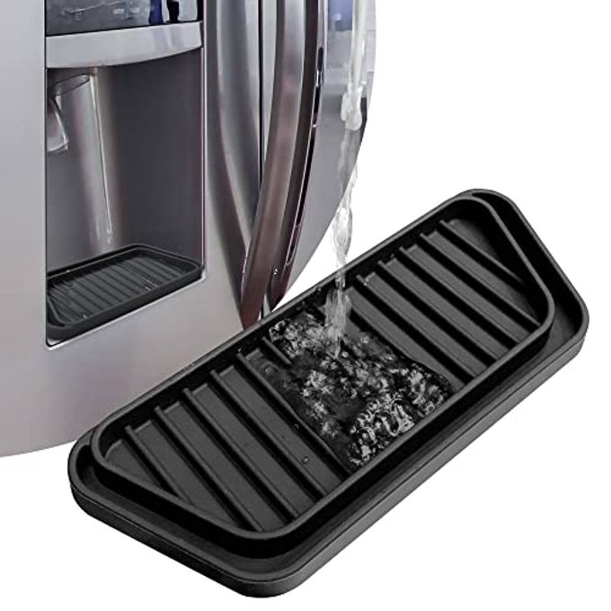 KindGa Refrigerator Drip Catcher Tray,Protector Ice and Water Dispenser Pan,Fridge Spills Water Pad Catch Basin for Drainage (Rectangular,Black) - Image 4