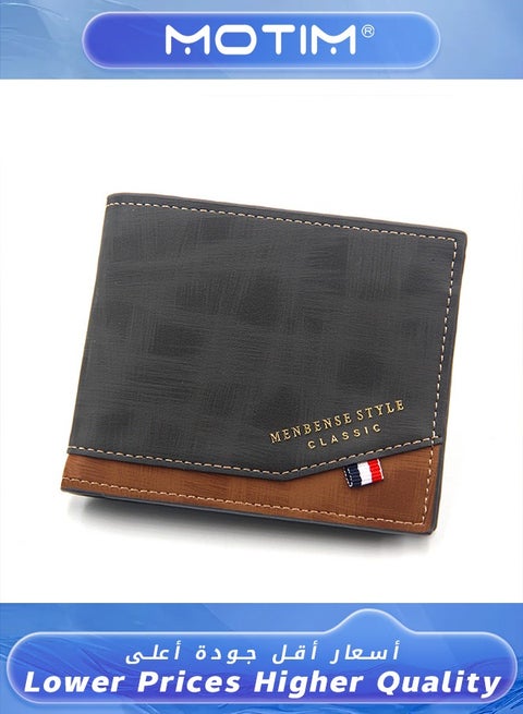 Vintage Printed Classic Men's Leather Wallet Bifold Short Wallet Card Holder Money Bag with Commute Business Brown