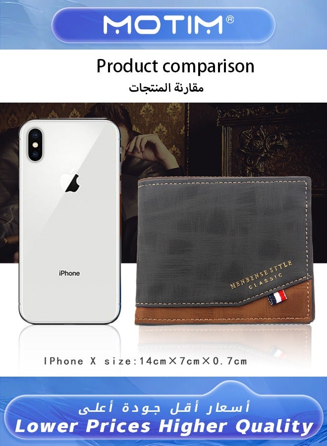 Motim Vintage Printed Classic Men's Leather Wallet Bifold Short Wallet Card Holder Money Bag with Commute Business Brown - Image 2