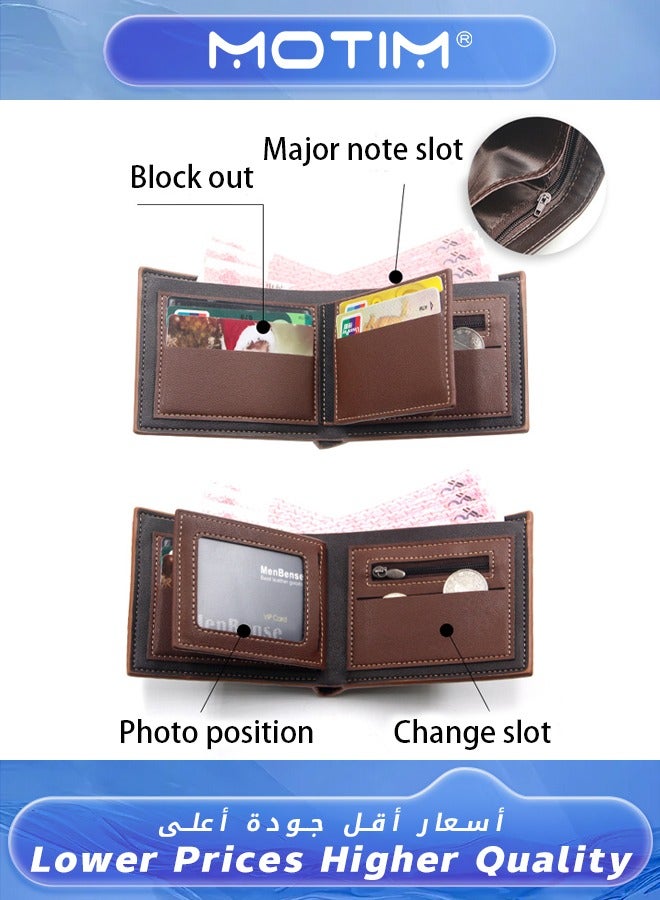 Motim Vintage Printed Classic Men's Leather Wallet Bifold Short Wallet Card Holder Money Bag with Commute Business Brown - Image 5