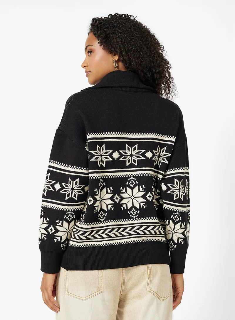 جينجر Zip Up Fairisle Sweater
