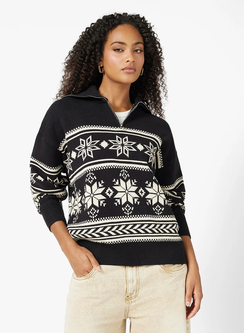 جينجر Zip Up Fairisle Sweater
