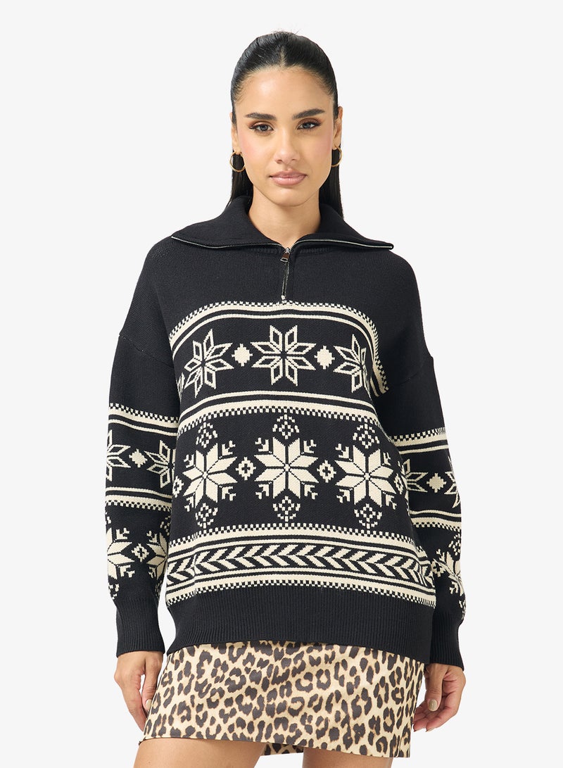 Ginger Zip Up Fairisle Sweater - Image 1