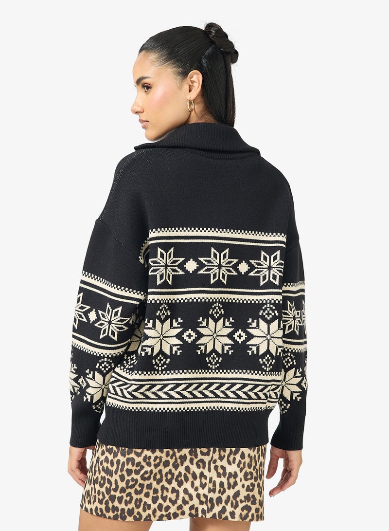 Ginger Zip Up Fairisle Sweater - Image 2