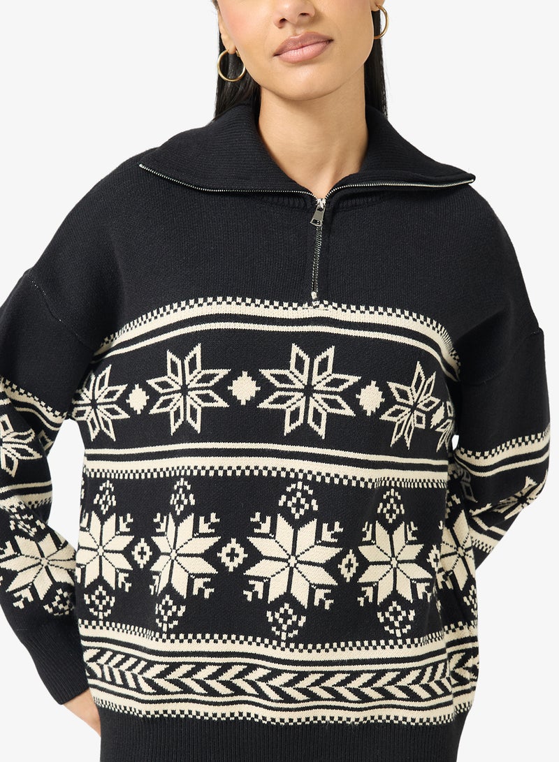 Ginger Zip Up Fairisle Sweater - Image 3