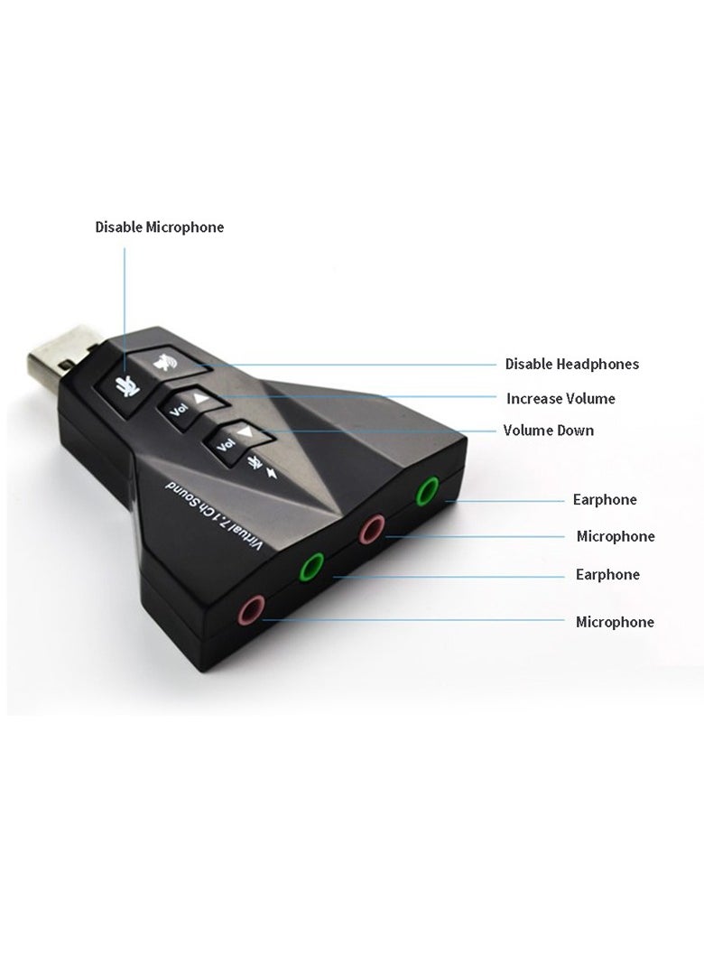 AROAQ Usb 7.1 Aircraft Sound Card , External Virtual 3d Sound Audio Card Adapter, Dual Headphones Dual Microphone Button 3d Sound Card For Laptop Pc  - Image 2