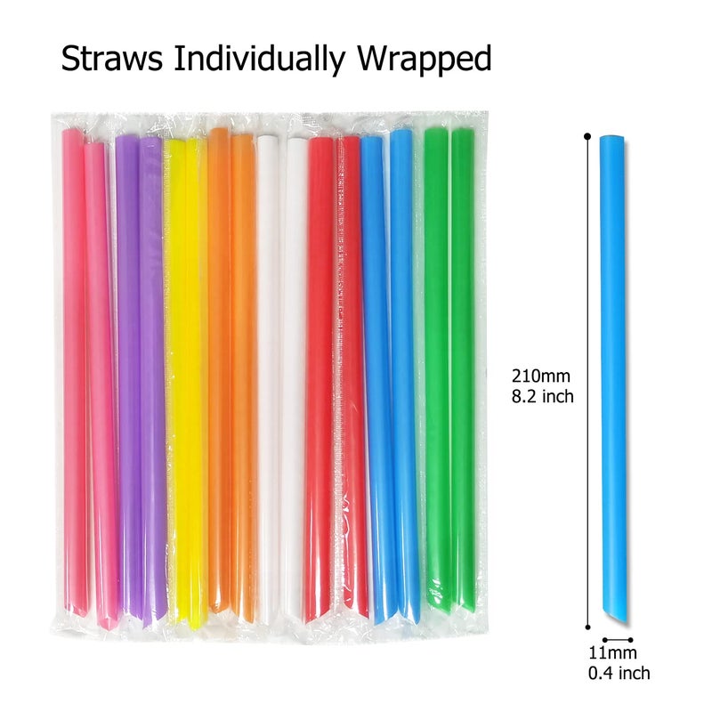 RENYIH 100 Pcs Smoothie Boba Individually Wrapped Straws, Jumbo Large Plastic Disposable Bubble Tea Milkshake Colorful Drinking Straws(0.43" Wide X 8.2" Long) - Image 2