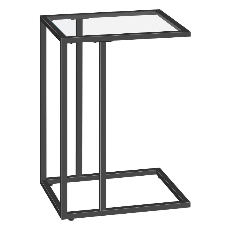 HOOBRO C Shaped End Table Tempered Glass Snack Side Table with Metal Frame TV Tray Table for Small Space Sofa Couch and Bed Modern Style Black BK03SF01