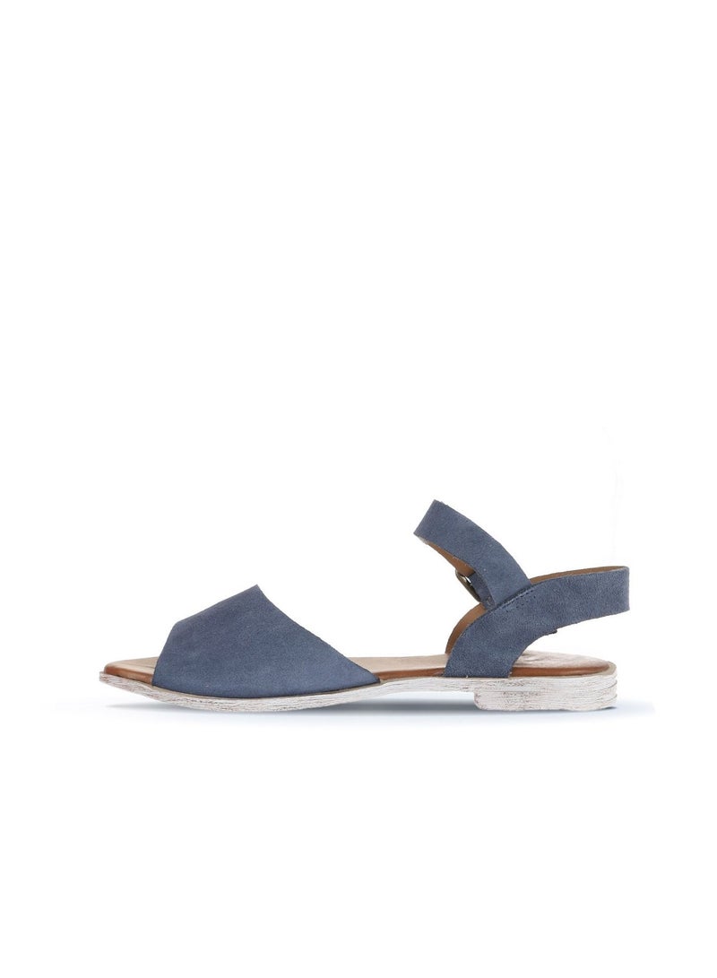 BUENO Women's Indigo Blue Suede Buckle Strap Sandals – Handmade Flat Open-Toe Summer Shoes with White-Washed Sole for Casual and Chic Outfits - Image 3