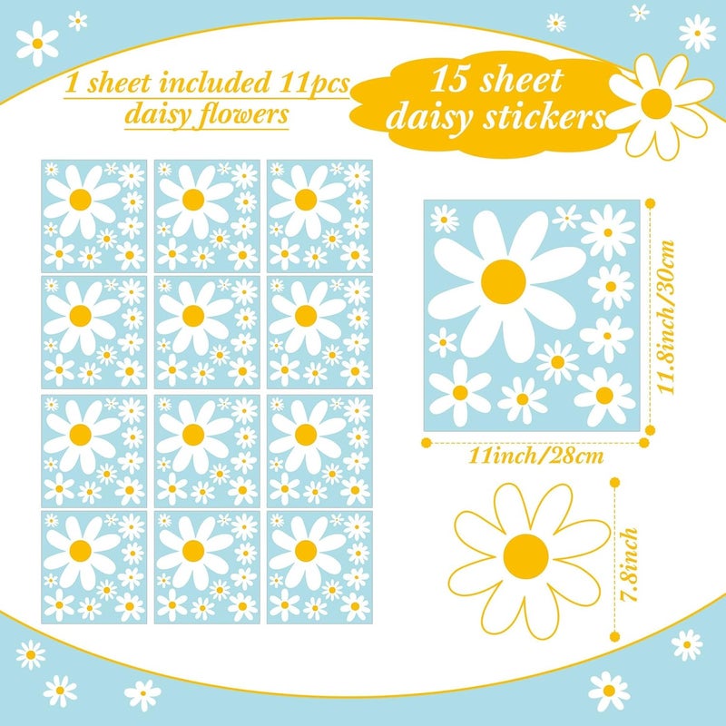 TaoBary 165 Pieces 15 Sheet Large Daisy Wall Decals Flower Stickers Vinyl Peel and Stick Floral Decal Daisy Wall Decor for Nursery Playroom Bedroom Living RoomCute - Image 2