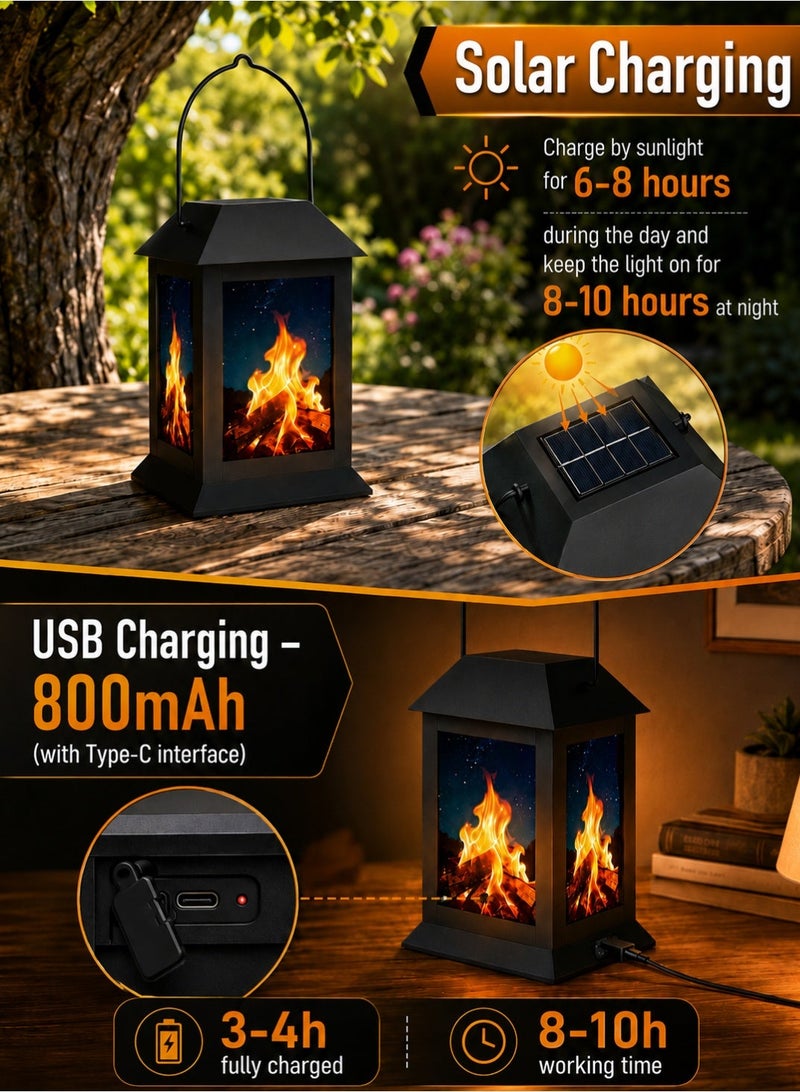 OUTON 2pc Solar Powered Flame Lantern Outdoor Flickering LED Garden Light Waterproof Decorative Torch  for Ramadan Garden Patio Pathway Party Decoration - Image 4