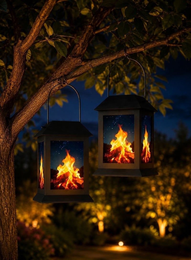 OUTON 2pc Solar Powered Flame Lantern Outdoor Flickering LED Garden Light Waterproof Decorative Torch  for Ramadan Garden Patio Pathway Party Decoration - Image 1