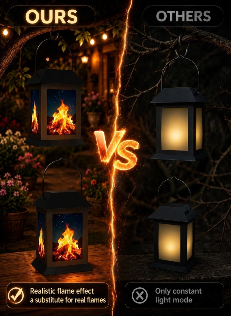 OUTON 2pc Solar Powered Flame Lantern Outdoor Flickering LED Garden Light Waterproof Decorative Torch  for Ramadan Garden Patio Pathway Party Decoration - Image 5