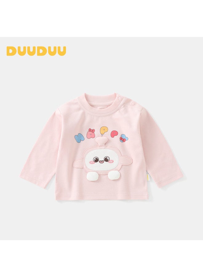 Duuduu Kids Children's Long Sleeve T-shirt Girls Cute Top Baby Outing Base Shirt Infant Round Neck Clothes Pink 110 - Image 1
