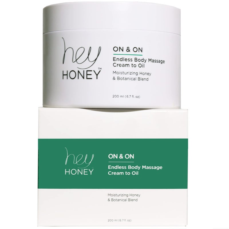 Hey Honey On and On Unique Cream to Oil Formula Complete Body Moisturizer Vitamin E Vitamin C NonGreasy 48 Hours Active Hydration Moisturizing Honey Extracts Botanicals 67 oz