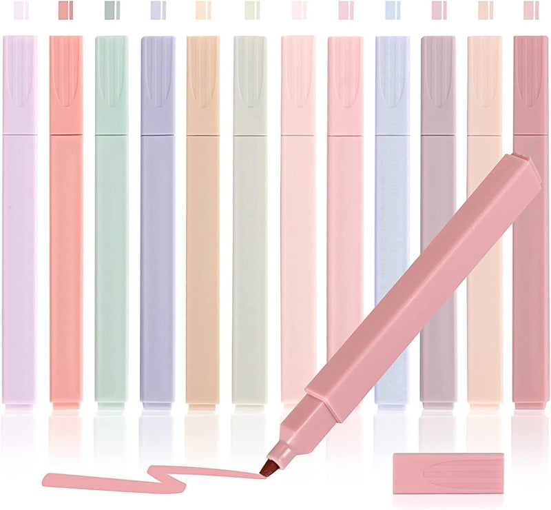 Odluzy Aesthetic Highlighters with Mild Assorted Colors, Soft Chisel Tip Highlighters Marker Pens, No Bleed Through for Journal Notes Adults Kids Students, Office School Supplies, 12 Pcs - Image 1