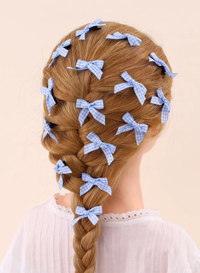 Take Two Pack of 15 - Blue Gingham Bow Hair Clip