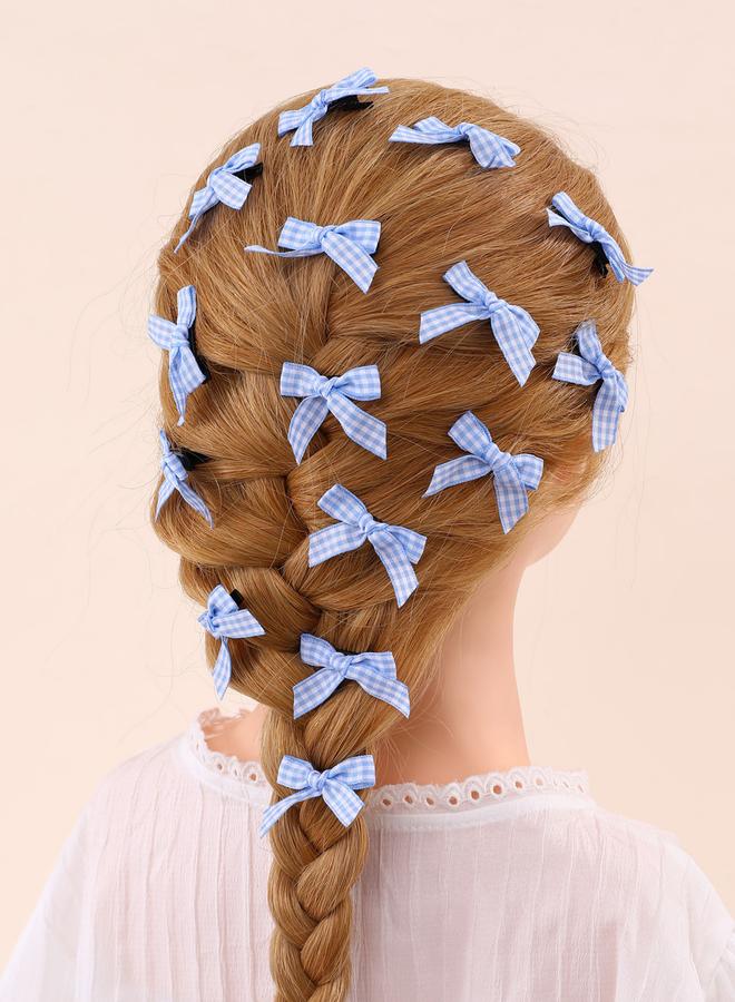 Take Two Pack of 15 - Blue Gingham Bow Hair Clip - Image 1