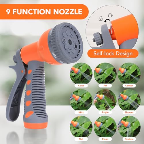 GAOMON Retractable Garden Hose Reel - 1/2 in x 100 ft, Wall Mounted, 9-Function Sprayer, Any Length Lock, 180° Swivel, Automatic Rewind & Slow Return System - Image 5