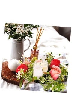 KASTWAVE Candle Decoration Garland Wedding Candle Wreath Spring Wreath Ring Candle Stick Wreaths Fake Roses Candle Ring Artificial Floral Wreath Green Candles Mini Silk Flower Scented Tea  - Image 4