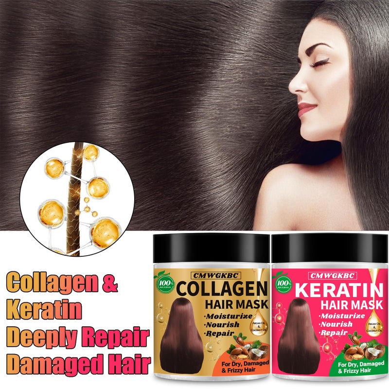 CMWGKBC Collagen Hair Mask & Keratin Hair Mask for Damaged Hair,Keratin Hair Treatment,Repair Deep Conditioner for Dry Hair,Vitamin E Natural Hydrating Hair Mask with Argan Oil All Hair Type,Hair Care Gifts - Image 5