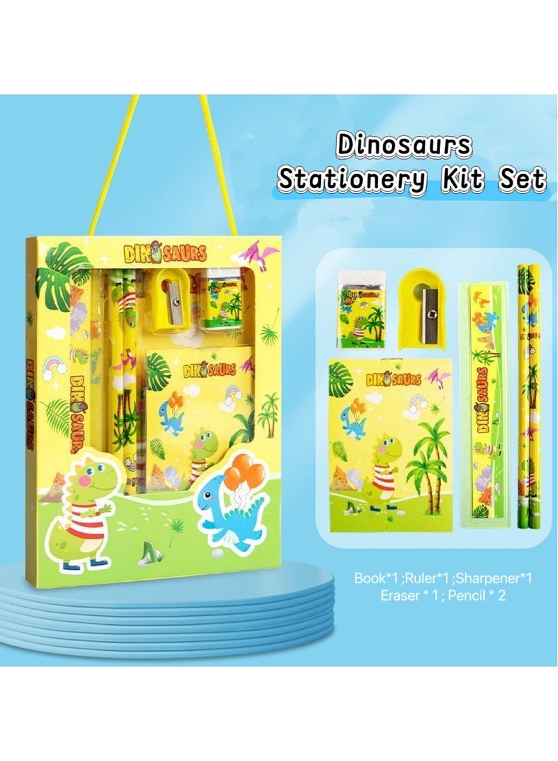 Generic 6-Pcs Dinosaur Stationery Set for Girl, Kids Stationery Gifts Set, Pencil, Ruler, Mini Notebook, Rubber, Sharpener, School Supplies for Kids Back to School Gifts  - Image 1