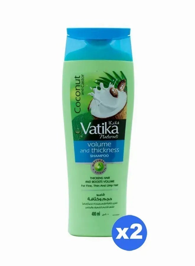 Dabur شامبو فاتيكا ناتشورالز لزيادة الحجم والكثافة مع جوز الهند والخروع، عبوة من 2، 2X400مل