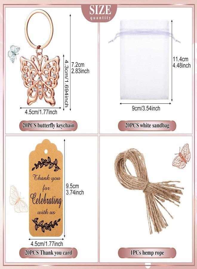 Ecation 20 Set Butterfly Keychain Party Favor Butterfly Thank You Keyring Gift Metal Animal Keychain Souvenir Thank You Tag for Guest Baptism Baby Shower Wedding Birthday Thanksgiving (Rose Gold) - Image 2