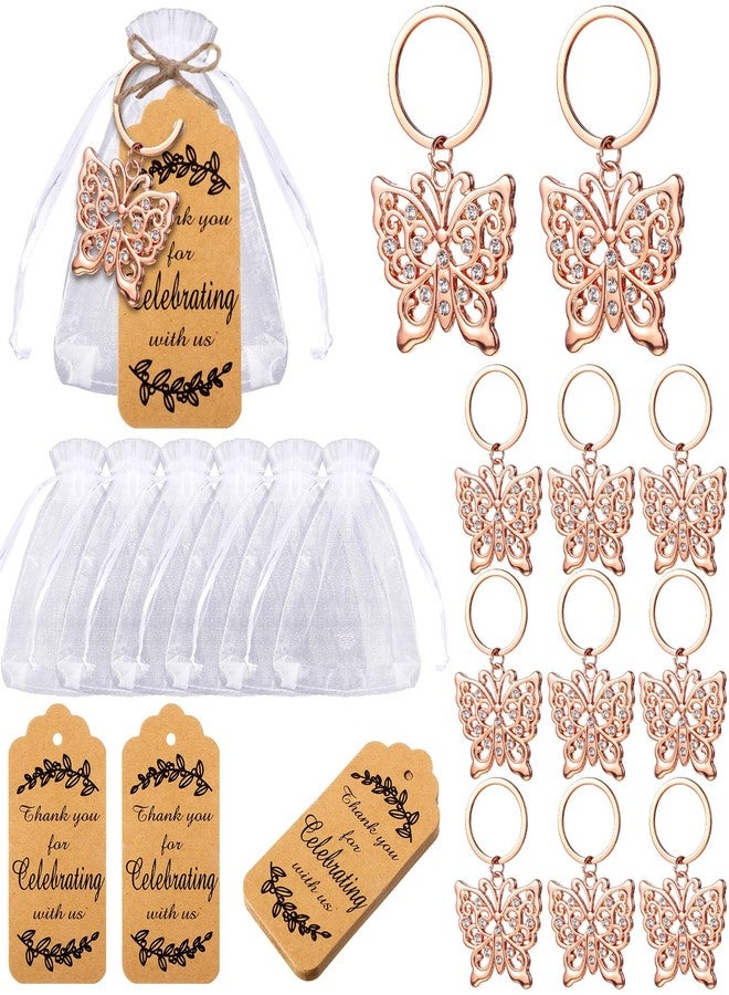 Ecation 20 Set Butterfly Keychain Party Favor Butterfly Thank You Keyring Gift Metal Animal Keychain Souvenir Thank You Tag for Guest Baptism Baby Shower Wedding Birthday Thanksgiving (Rose Gold) - Image 1
