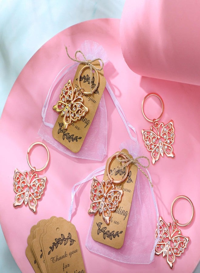 Ecation 20 Set Butterfly Keychain Party Favor Butterfly Thank You Keyring Gift Metal Animal Keychain Souvenir Thank You Tag for Guest Baptism Baby Shower Wedding Birthday Thanksgiving (Rose Gold) - Image 4