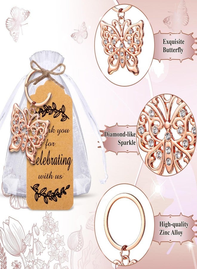 Ecation 20 Set Butterfly Keychain Party Favor Butterfly Thank You Keyring Gift Metal Animal Keychain Souvenir Thank You Tag for Guest Baptism Baby Shower Wedding Birthday Thanksgiving (Rose Gold) - Image 3