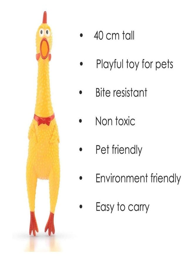 PETLICIOUS & MORE لعبة مضغ على شكل دجاجة مطاطية تصدر صوتاً من بيتليشوس آند مور (كبيرة، صفراء) + بطاقة تعريف مجانية للكلاب - Image 4