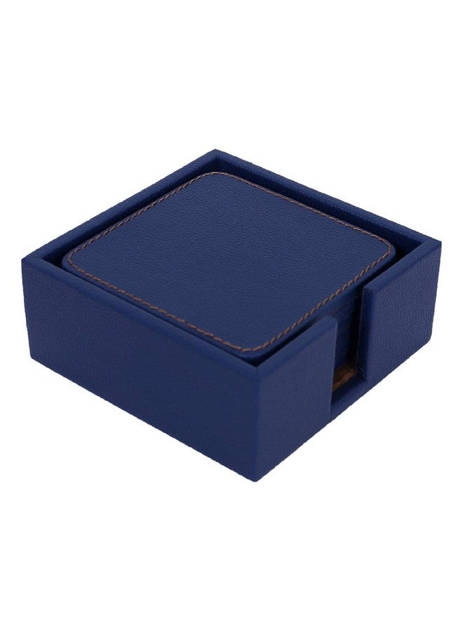 Kuber Industries Tea Coaster|Soft Leather Heat Insulation Tabletop Coasters|Decorative Holder for Tea, Coffee & Office Desk with Stand Set of 6 (Blue) - Image 1