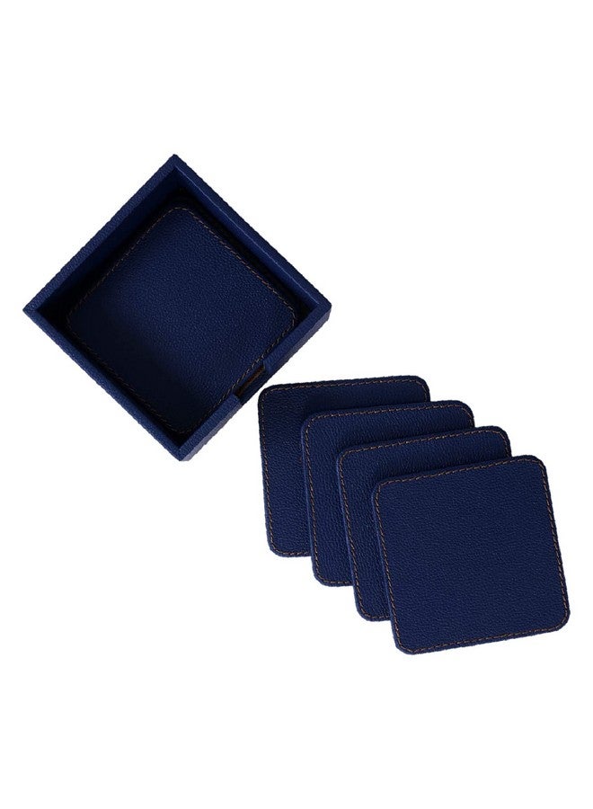 Kuber Industries Tea Coaster|Soft Leather Heat Insulation Tabletop Coasters|Decorative Holder for Tea, Coffee & Office Desk with Stand Set of 6 (Blue) - Image 4