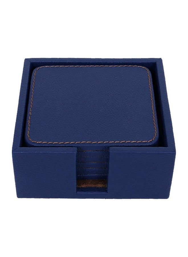 Kuber Industries Tea Coaster|Soft Leather Heat Insulation Tabletop Coasters|Decorative Holder for Tea, Coffee & Office Desk with Stand Set of 6 (Blue) - Image 2