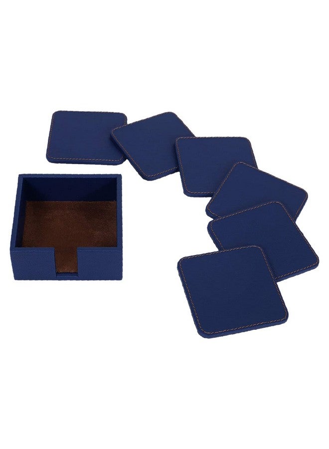 Kuber Industries Tea Coaster|Soft Leather Heat Insulation Tabletop Coasters|Decorative Holder for Tea, Coffee & Office Desk with Stand Set of 6 (Blue) - Image 3
